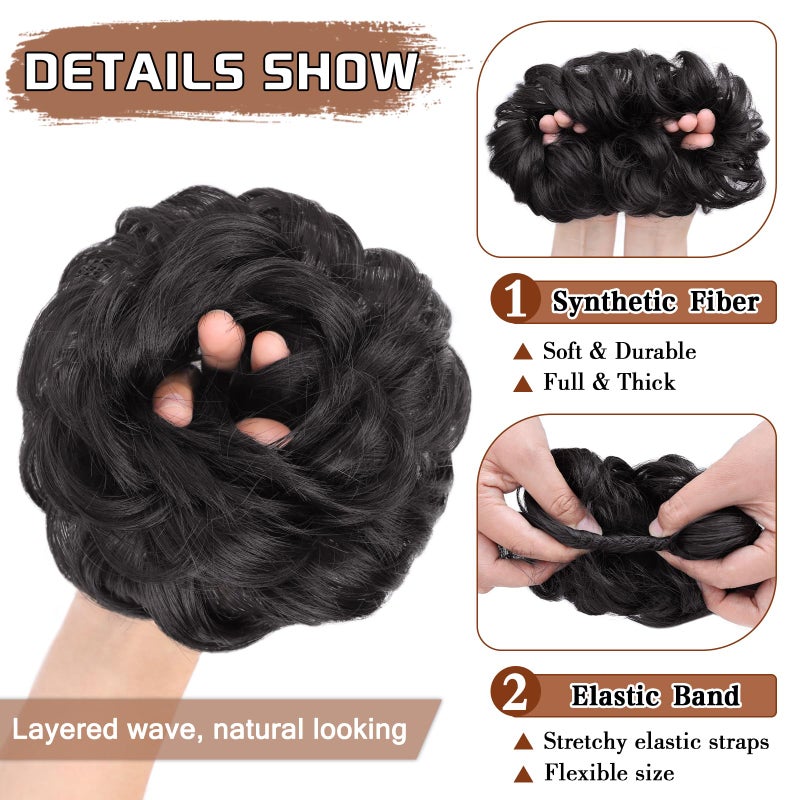 MORICA Messy Hair Bun Hair Scrunchies Extension Curly Wavy Messy Bun Hair Synthetic Chignon Hairpieces for Women(2#) - Image 3